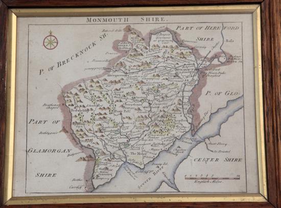 Johannes Blaeu. Monmouthensis Comitatus Venacule Monmouthshire, a coloured engraved map, c.1663, 51 x 39cm